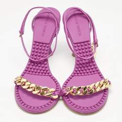 Pre Owned Bottega Veneta Pink Leather Dot Embellished Ankle Strap Sandals Size 38