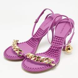 Pre Owned Bottega Veneta Pink Leather Dot Embellished Ankle Strap Sandals Size 38