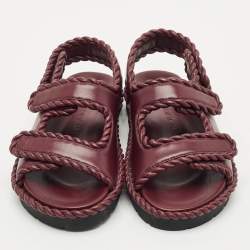 Bottega Veneta Burgundy Leather Jack Flat Sandals Size 38