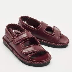Bottega Veneta Burgundy Leather Jack Flat Sandals Size 38