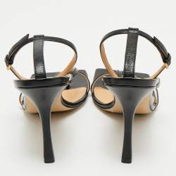 Pre Owned Bottega Veneta Black Leather Ankle Strap Sandals Size 38.5