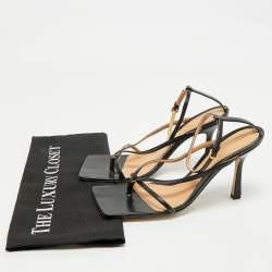 Pre Owned Bottega Veneta Black Leather Ankle Strap Sandals Size 38.5