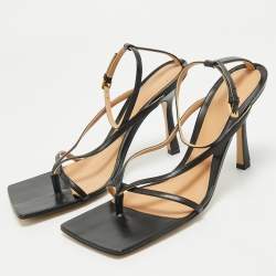 Pre Owned Bottega Veneta Black Leather Ankle Strap Sandals Size 38.5