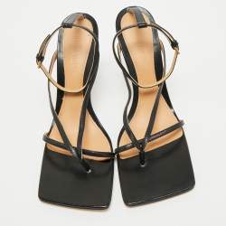 Pre Owned Bottega Veneta Black Leather Ankle Strap Sandals Size 38.5