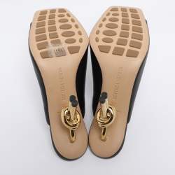 Pre Owned صندل بوتيغا فينيتا بعقدة كعب جلد أسود مقاس 37