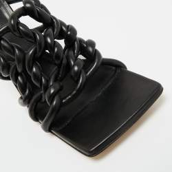 Pre Owned Bottega Veneta Black Leather Braided Accents Slide sandals