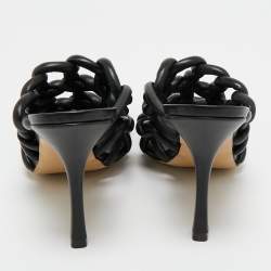 Pre Owned Bottega Veneta Black Leather Braided Accents Slide sandals