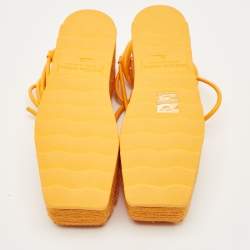 Pre Owned Bottega Veneta Orange Mesh and Leather Wedge Espadrilles Ankle Tie Sandals Size 36