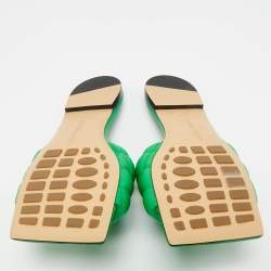 Pre Owned Bottega Veneta Green Intrecciato Leather Lido Flat Slides Size 37.5