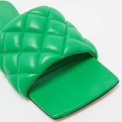 Pre Owned Bottega Veneta Green Intrecciato Leather Lido Flat Slides Size 37.5