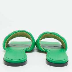 Pre Owned Bottega Veneta Green Intrecciato Leather Lido Flat Slides Size 37.5