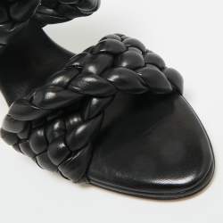 Pre Owned Bottega Veneta Black Intrecciato Leather Curve Slide Sandals Size 35