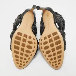 Pre Owned Bottega Veneta Black Intrecciato Leather Curve Slide Sandals Size 35