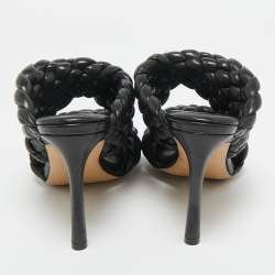 Pre Owned Bottega Veneta Black Intrecciato Leather Curve Slide Sandals Size 35