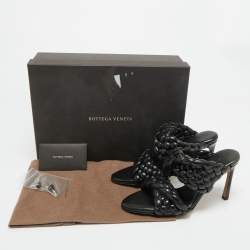 Pre Owned Bottega Veneta Black Intrecciato Leather Curve Slide Sandals Size 35