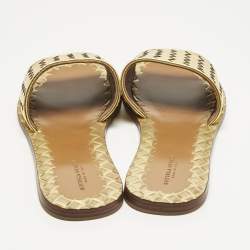 Pre Owned Bottega Veneta Gold Intrecciato Leather Ravello Flat Slides Size 38