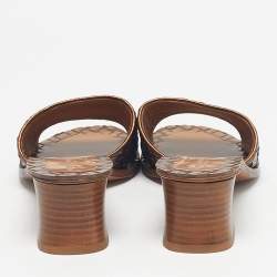 Pre Owned Bottega Veneta Metallic Bronze Leather Block Heel Slide Sandals Size 41