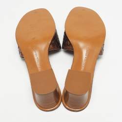 Pre Owned Bottega Veneta Metallic Bronze Leather Block Heel Slide Sandals Size 41