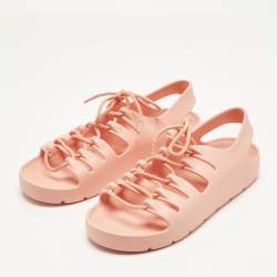 Pre Owned Bottega Veneta Orange Jelly Lace Flat Sandals Size 40