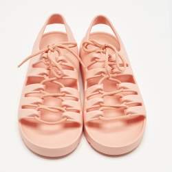 Pre Owned Bottega Veneta Orange Jelly Lace Flat Sandals Size 40