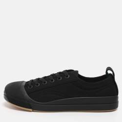 Pre Owned Bottega Veneta Black Canvas and Leather Vulcan Low Top Sneakers Size 39