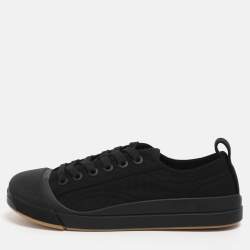 Pre Owned Bottega Veneta Black Canvas and Leather Vulcan Low Top Sneakers Size 38.5