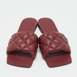 Pre Owned Bottega Veneta Burgundy Intrecciato Leather Lido Flat Slide Sandals Size 35.5