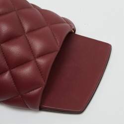 Pre Owned Bottega Veneta Burgundy Intrecciato Leather Lido Flat Slide Sandals Size 35.5