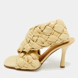 Pre Owned Bottega Veneta Beige Leather Intrecciato Ankle Strap Sandals Size 39