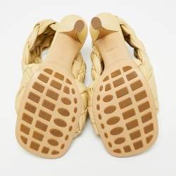 Pre Owned Bottega Veneta Beige Leather Intrecciato Ankle Strap Sandals Size 39