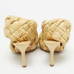 Pre Owned Bottega Veneta Beige Leather Intrecciato Ankle Strap Sandals Size 39