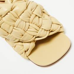 Pre Owned Bottega Veneta Beige Leather Intrecciato Ankle Strap Sandals Size 39