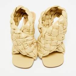 Pre Owned Bottega Veneta Beige Leather Intrecciato Ankle Strap Sandals Size 39