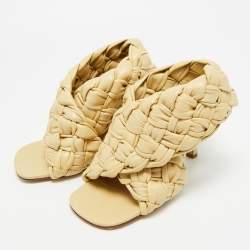 Pre Owned Bottega Veneta Beige Leather Intrecciato Ankle Strap Sandals Size 39