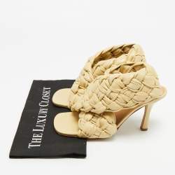 Pre Owned Bottega Veneta Beige Leather Intrecciato Ankle Strap Sandals Size 39