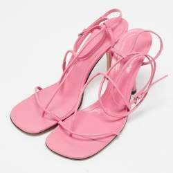 Pre Owned Bottega Veneta Pink Leather Square Toe Ankle Strap Sandals Size 39.5