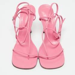 Pre Owned Bottega Veneta Pink Leather Square Toe Ankle Strap Sandals Size 39.5