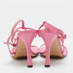 Pre Owned Bottega Veneta Pink Leather Square Toe Ankle Strap Sandals Size 39.5