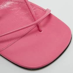 Pre Owned Bottega Veneta Pink Leather Square Toe Ankle Strap Sandals Size 39.5