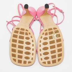 Pre Owned Bottega Veneta Pink Leather Square Toe Ankle Strap Sandals Size 39.5