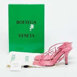 Pre Owned Bottega Veneta Pink Leather Square Toe Ankle Strap Sandals Size 39.5