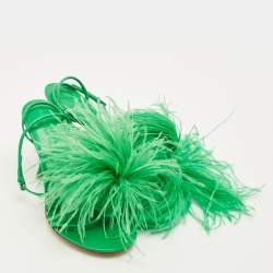 Pre Owned Bottega Veneta Dot Size 39 Green Fur and Leather Ankle Strap Sandals