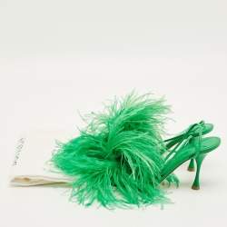 Pre Owned Bottega Veneta Dot Size 39 Green Fur and Leather Ankle Strap Sandals