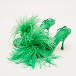 Pre Owned Bottega Veneta Dot Size 39 Green Fur and Leather Ankle Strap Sandals