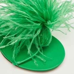 Pre Owned Bottega Veneta Dot Size 39 Green Fur and Leather Ankle Strap Sandals