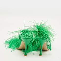 Pre Owned Bottega Veneta Dot Size 39 Green Fur and Leather Ankle Strap Sandals