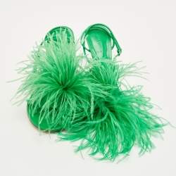 Pre Owned Bottega Veneta Dot Size 39 Green Fur and Leather Ankle Strap Sandals