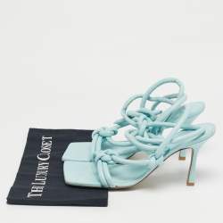 Pre Owned Bottega Veneta Size 40 Blue Leather Knotted Ankle Strap Sandals