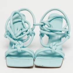 Pre Owned Bottega Veneta Size 40 Blue Leather Knotted Ankle Strap Sandals