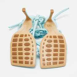 Pre Owned Bottega Veneta Size 40 Blue Leather Knotted Ankle Strap Sandals